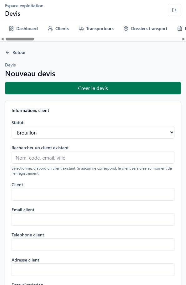 Création d’un devis dans FYNKHA